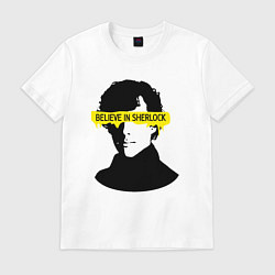 Футболка хлопковая мужская Believe in Sherlock, цвет: белый