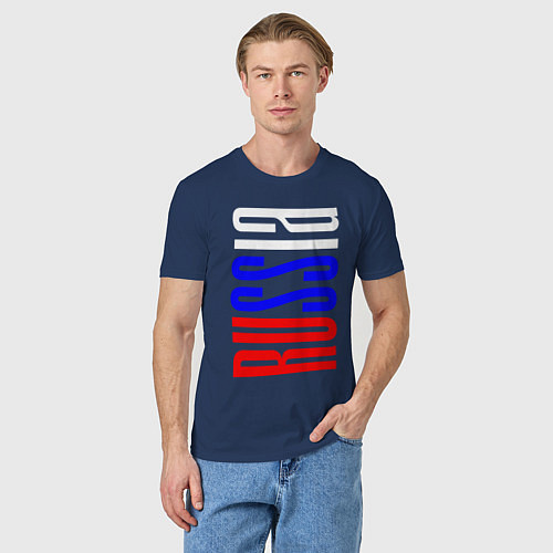 Мужская футболка Russia Tricolor / Тёмно-синий – фото 3
