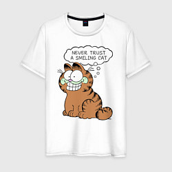 Футболка хлопковая мужская Garfield: Smiling Cat, цвет: белый