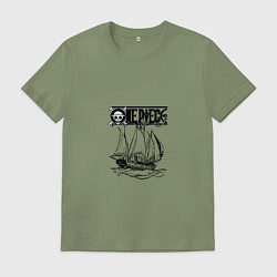 Футболка хлопковая мужская One piece корабль, цвет: авокадо