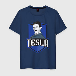 Футболка хлопковая мужская Никола Тесла, цвет: тёмно-синий
