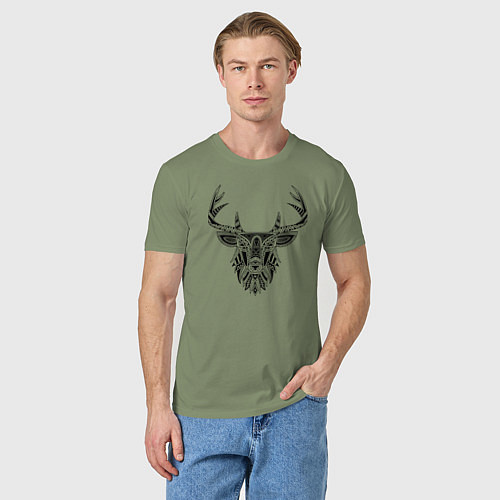 Мужская футболка Расписной олень / Авокадо – фото 3