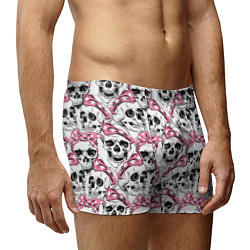 Трусы-боксеры мужские Черепа в розовых платках, цвет: 3D-принт — фото 2