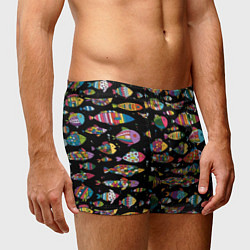 Трусы-боксеры мужские Разноцветные рыбы - черный фон, цвет: 3D-принт — фото 2