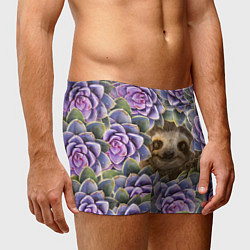 Трусы-боксеры мужские Ленивец среди цветов, цвет: 3D-принт — фото 2