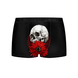 Трусы-боксеры мужские Череп и Красный Цветок Skull, цвет: 3D-принт