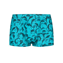 Трусы-боксеры мужские Синий камуфляж с дельфинами, цвет: 3D-принт