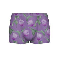 Трусы-боксеры мужские Фиолетовые тюльпаны с зелеными листьями, цвет: 3D-принт