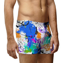 Трусы-боксеры мужские Брызги и мазки разноцветных красок на белом фоне, цвет: 3D-принт — фото 2