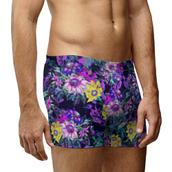 Трусы-боксеры мужские Цветы Жёлто-Фиолетовые, цвет: 3D-принт — фото 2