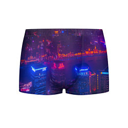 Трусы-боксеры мужские Неоновый город с высоты - Фиолетовый, цвет: 3D-принт