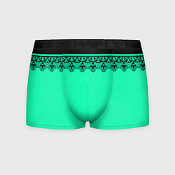 Трусы-боксеры мужские Черные кружева на ярком неоновом зеленом фоне lace, цвет: 3D-принт