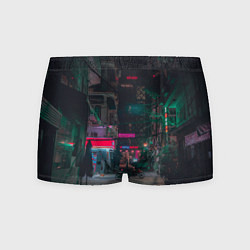 Трусы-боксеры мужские Неоновый мрачный город - Тёмно-зелёный, цвет: 3D-принт