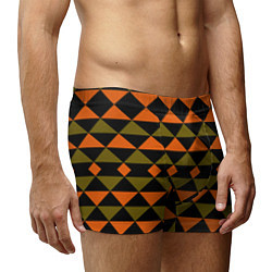 Трусы-боксеры мужские Геометрический узор черно-оранжевые фигуры, цвет: 3D-принт — фото 2