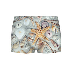 Трусы-боксеры мужские Морские звёзды и ракушки на океанском песке, цвет: 3D-принт