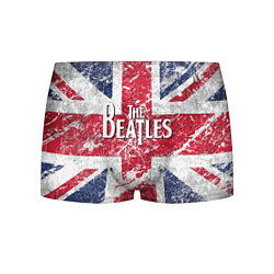 Трусы-боксеры мужские The Beatles - лого на фоне флага Великобритании, цвет: 3D-принт