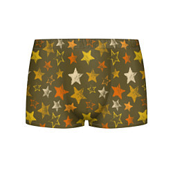 Трусы-боксеры мужские Желто-оранжевые звезды на зелнгом фоне, цвет: 3D-принт