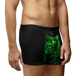 Трусы-боксеры мужские Нейросеть: неоновый зелёный тигр, цвет: 3D-принт — фото 2