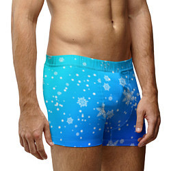 Трусы-боксеры мужские Снежинки на голубом фоне, цвет: 3D-принт — фото 2