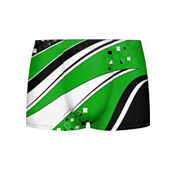 Трусы-боксеры мужские Абстрактный узор черно зеленый с белым, цвет: 3D-принт