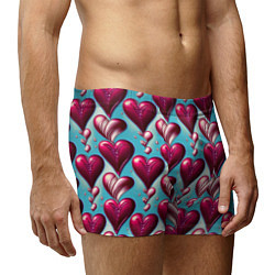 Трусы-боксеры мужские Паттерн красные абстрактные сердца, цвет: 3D-принт — фото 2