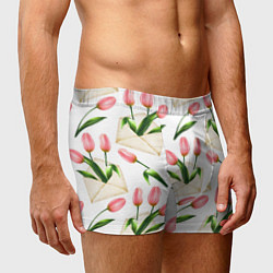 Трусы-боксеры мужские Тюльпаны в конвертах - паттерн, цвет: 3D-принт — фото 2