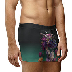 Трусы-боксеры мужские Неоновый дракон с цветами, цвет: 3D-принт — фото 2