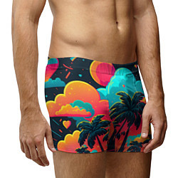 Трусы-боксеры мужские Неоновые пальмы на закате, цвет: 3D-принт — фото 2