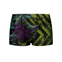 Трусы-боксеры мужские Фиолетовый цветок и зеленые абстрактные листья, цвет: 3D-принт