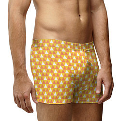 Трусы-боксеры мужские Узор с оранжевыми, желтыми и белыми треугольниками, цвет: 3D-принт — фото 2