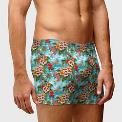 Трусы-боксеры мужские Разноцветные гавайские цветы, цвет: 3D-принт — фото 2