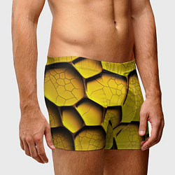 Трусы-боксеры мужские Желтые шестиугольники с трещинами - объемная текст, цвет: 3D-принт — фото 2