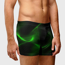 Трусы-боксеры мужские Зеленая абстракция на черном фоне, цвет: 3D-принт — фото 2