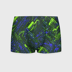 Трусы-боксеры мужские Киберпанк линии зелёные и синие, цвет: 3D-принт