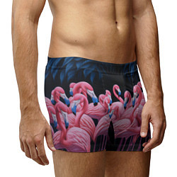 Трусы-боксеры мужские Стая розовых фламинго в темноте, цвет: 3D-принт — фото 2