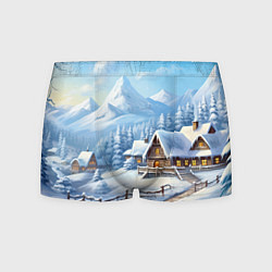 Трусы-боксеры мужские Новогодняя зимняя деревня, цвет: 3D-принт