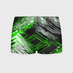 Трусы-боксеры мужские Киберпанк линии белые и зелёные, цвет: 3D-принт