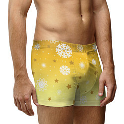 Трусы-боксеры мужские Снежинки и звезды на желтом, цвет: 3D-принт — фото 2