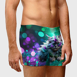 Трусы-боксеры мужские Пушистый котенок в бирюзово фиолетовом боке, цвет: 3D-принт — фото 2