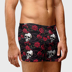 Трусы-боксеры мужские Черепа с алыми розами, цвет: 3D-принт — фото 2