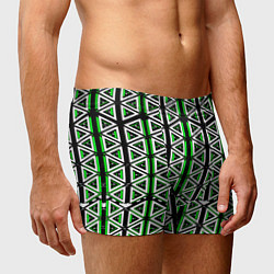 Трусы-боксеры мужские Бело-зелёные треугольники на чёрном фоне, цвет: 3D-принт — фото 2