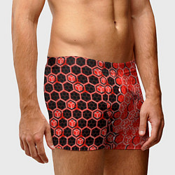 Трусы-боксеры мужские Техно-киберпанк шестиугольники красный и чёрный с, цвет: 3D-принт — фото 2