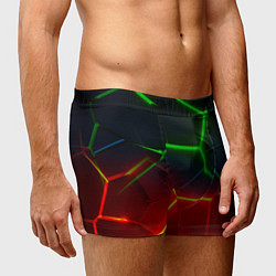 Трусы-боксеры мужские Зеленые и красные неоновые плиты в разломе, цвет: 3D-принт — фото 2