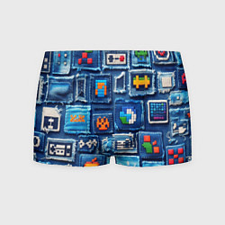 Трусы-боксеры мужские Пиксельные символы на пэчворк, цвет: 3D-принт