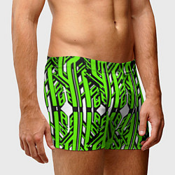 Трусы-боксеры мужские Чёрно-зелёные техно полосы на белом фоне, цвет: 3D-принт — фото 2