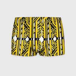 Трусы-боксеры мужские Чёрно-жёлтые техно полосы на белом фоне, цвет: 3D-принт
