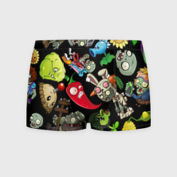 Трусы-боксеры мужские Растения против зомби персонажи на черном, цвет: 3D-принт