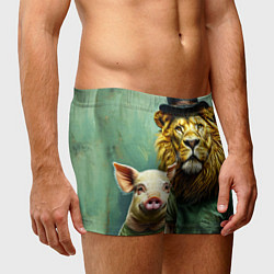 Трусы-боксеры мужские Лев со свиньей, цвет: 3D-принт — фото 2