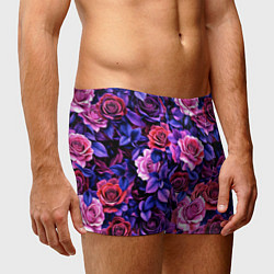Трусы-боксеры мужские Разноцветные цветы - синие розы паттерн, цвет: 3D-принт — фото 2