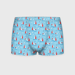 Трусы-боксеры мужские Морской паттерн с парусными лодками и чайками, цвет: 3D-принт